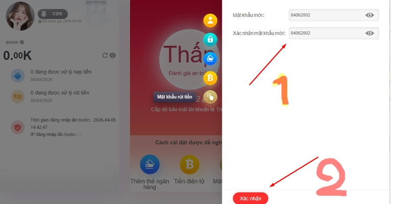 Sau khi điền mật khẩu RR88 bấm xác nhận Sau khi điền mật khẩu RR88 bấm xác nhận