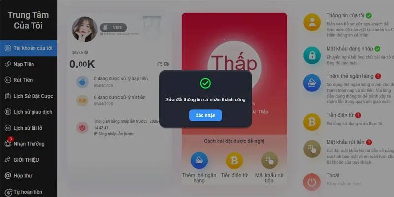 Update thông tin thành công Update thông tin thành công